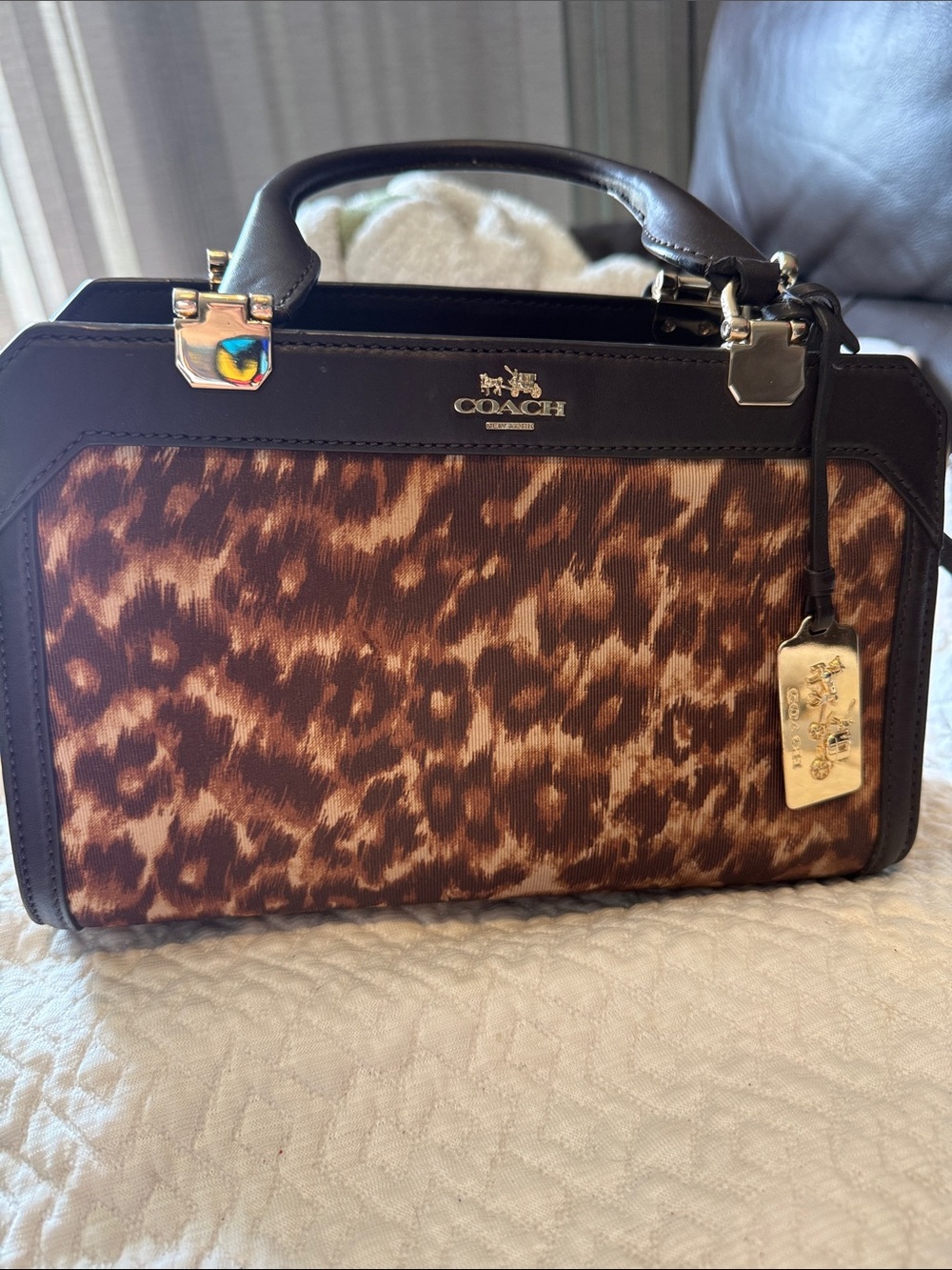 Coach Leopard-Print Satchel in Brown and Black with Gold Hardware OG dust bag - Picture 1 of 11